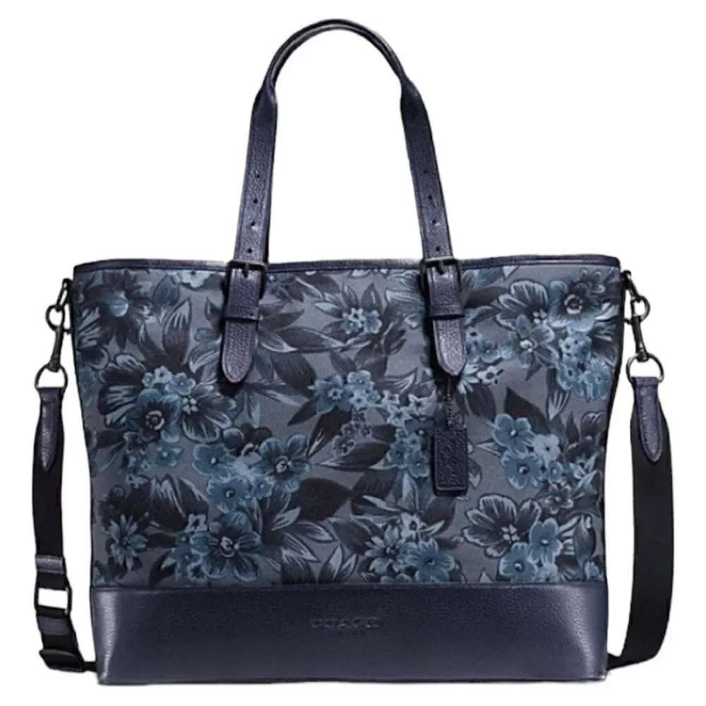 Coach Mercer Tote in Blue Floral Hawaiian Print Canvas & Leather